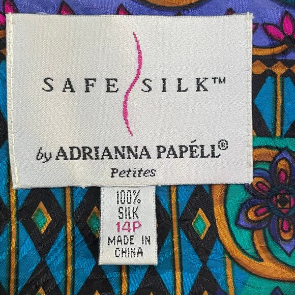 Adrianna Papell VTG Vibrant Jewel Tone Multicolor 100% Silk Print Blazer Sz 14P - Picture 6 of 7